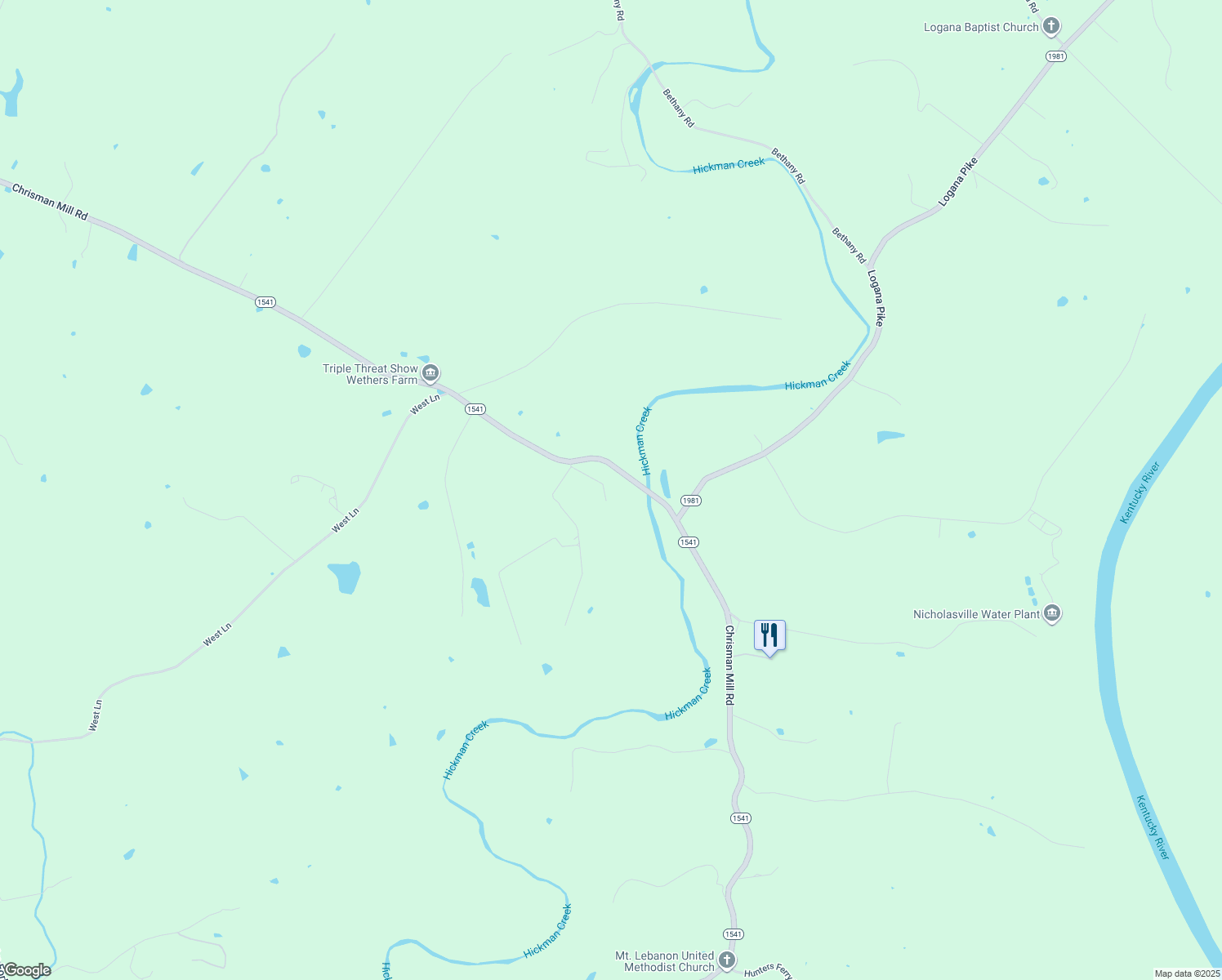 map of restaurants, bars, coffee shops, grocery stores, and more near 2116 Chrisman Mill Road in Nicholasville
