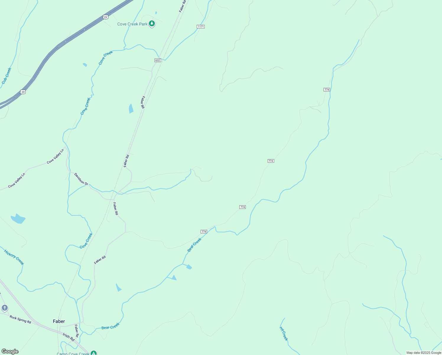 map of restaurants, bars, coffee shops, grocery stores, and more near 410 Faber Mountain Trail in Faber