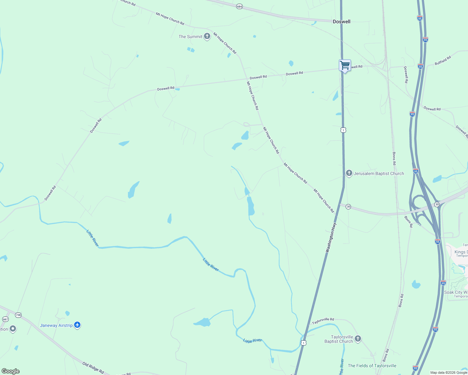 map of restaurants, bars, coffee shops, grocery stores, and more near 11199 Mitchell Trail in Doswell