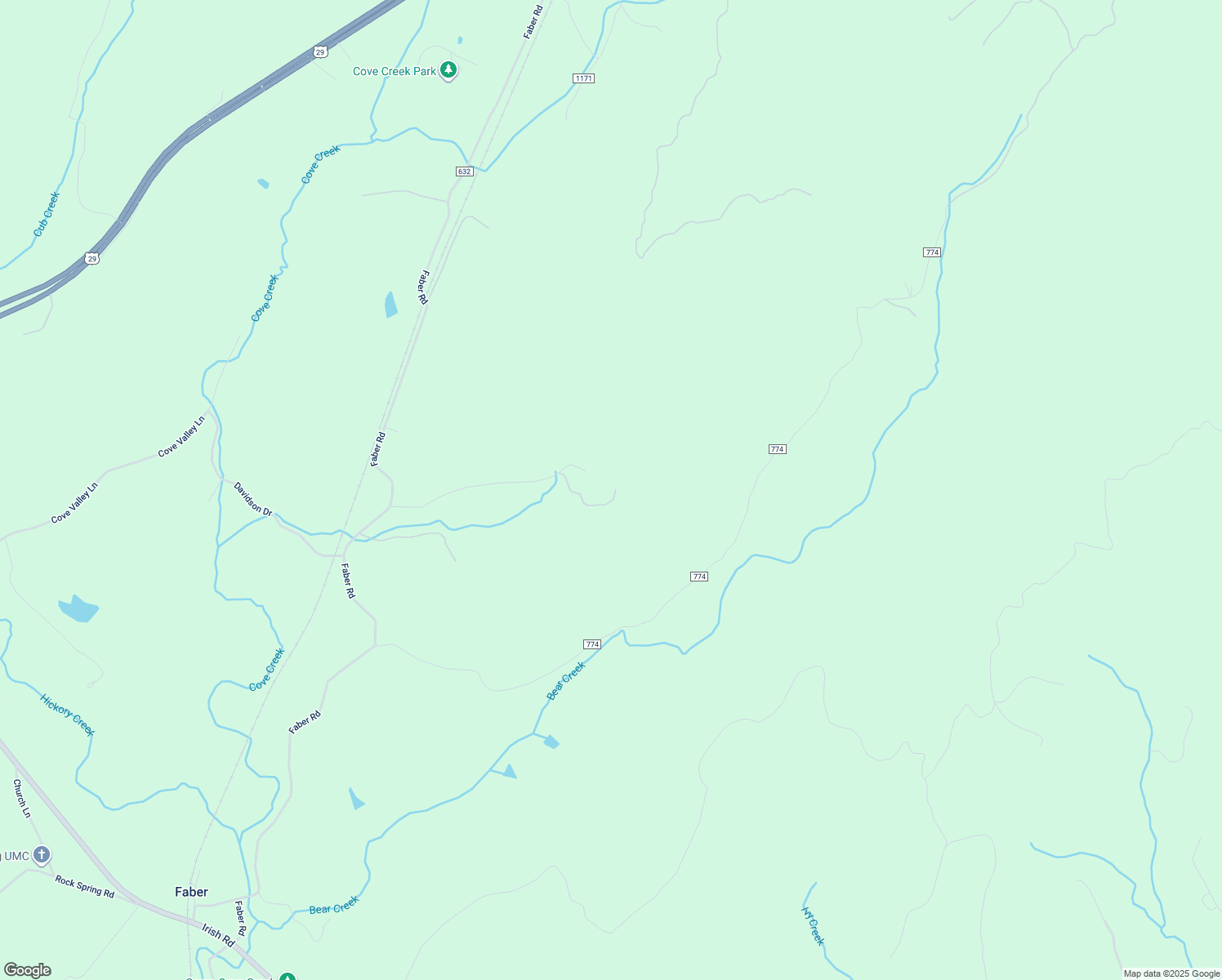map of restaurants, bars, coffee shops, grocery stores, and more near 410 Faber Mountain Trail in Faber
