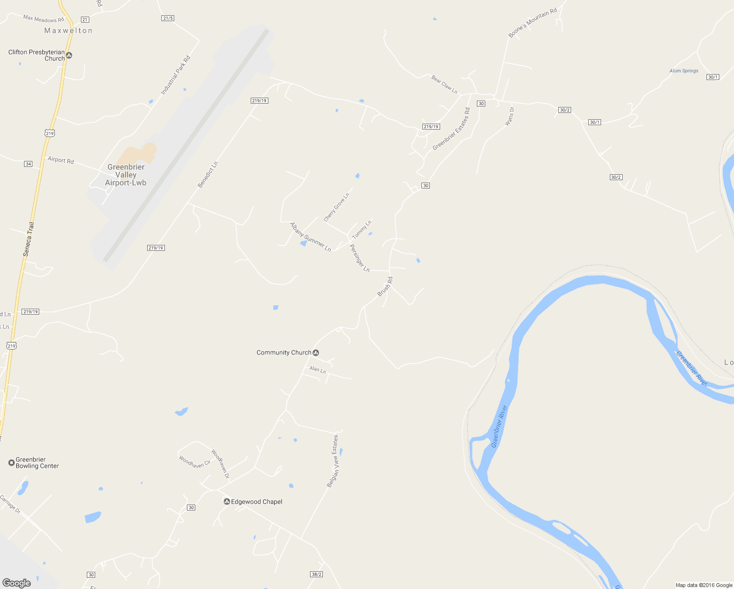 map of restaurants, bars, coffee shops, grocery stores, and more near 3357 Brush Road in Lewisburg