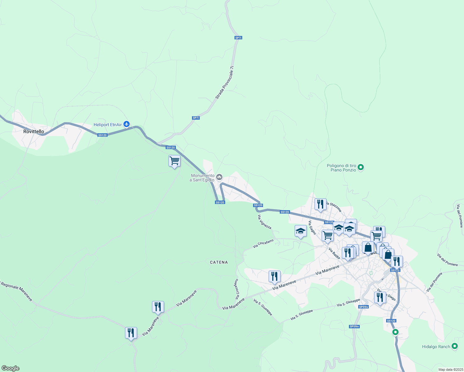 map of restaurants, bars, coffee shops, grocery stores, and more near 97 Strada Statale dell'Etna e delle Madonie in Linguaglossa