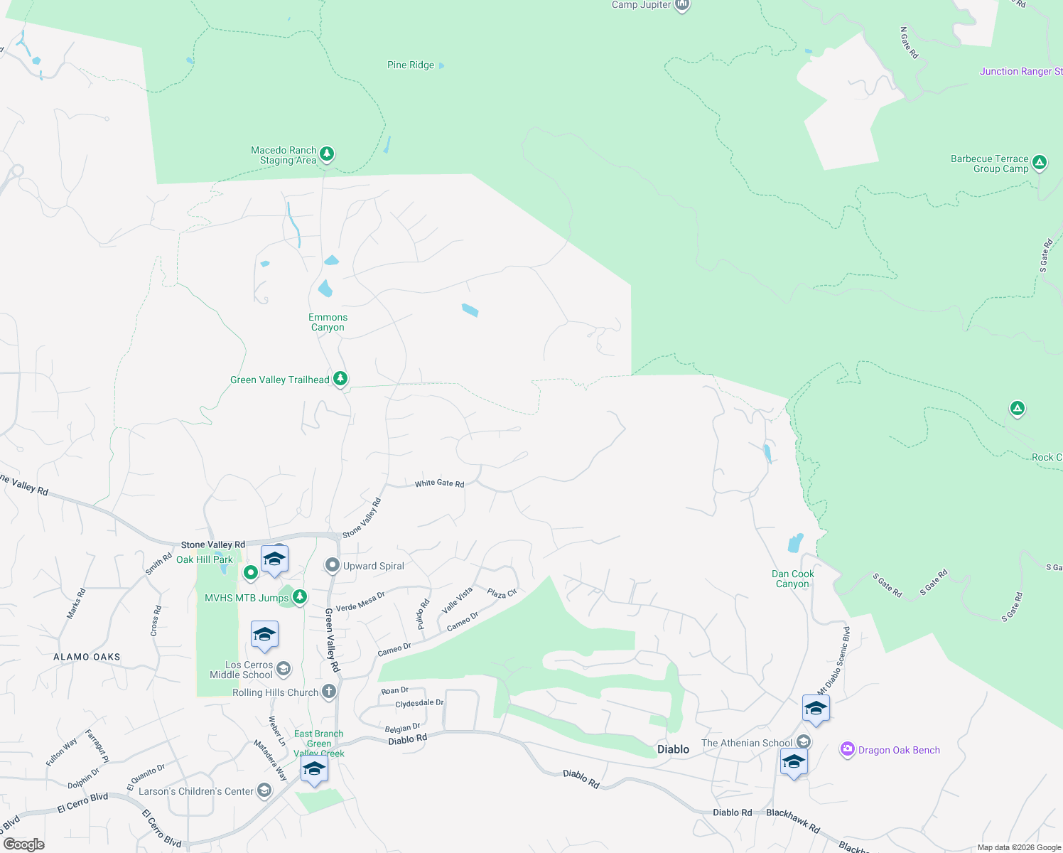 map of restaurants, bars, coffee shops, grocery stores, and more near 1883 Piedras Circle in Alamo