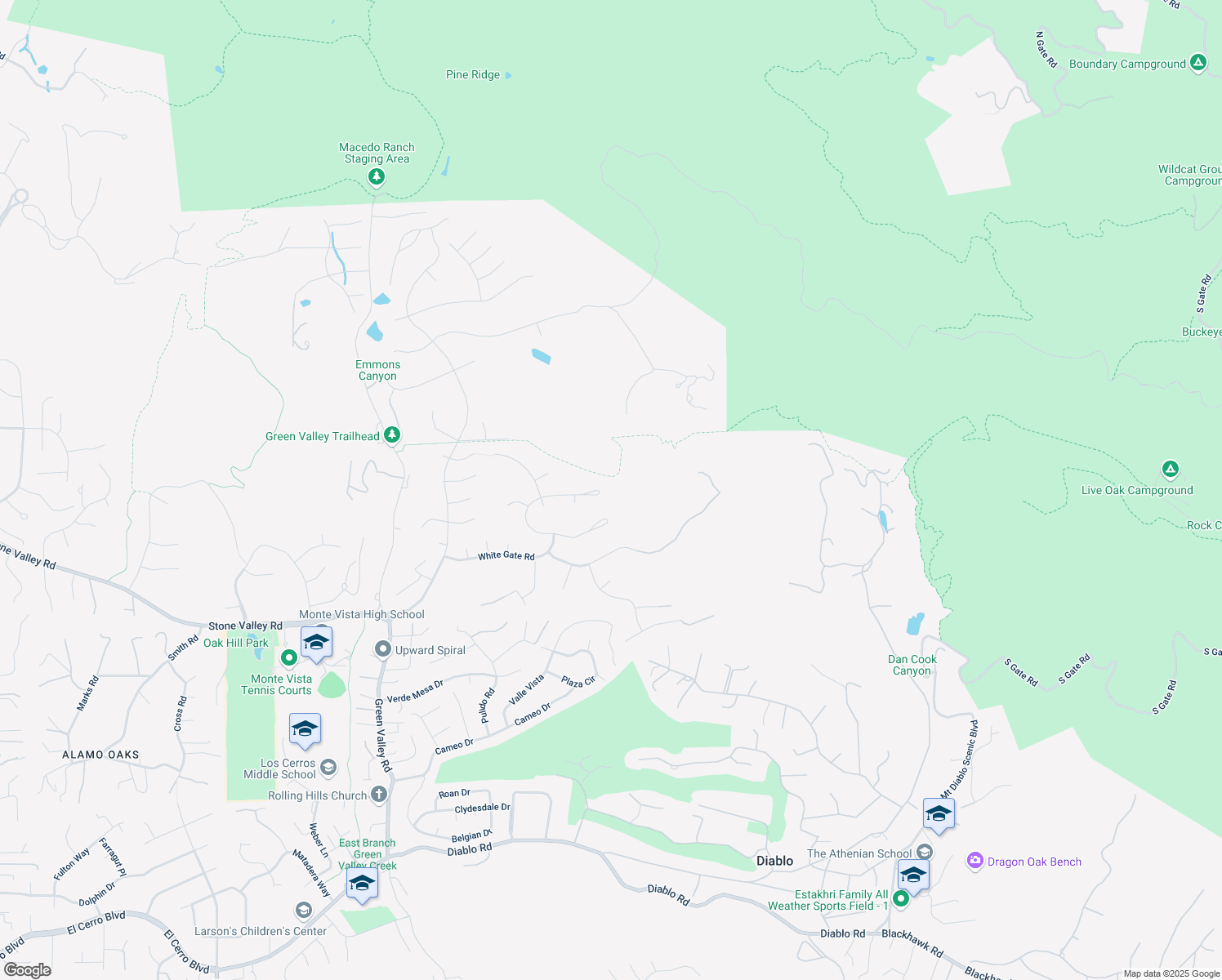 map of restaurants, bars, coffee shops, grocery stores, and more near 1883 Piedras Circle in Alamo