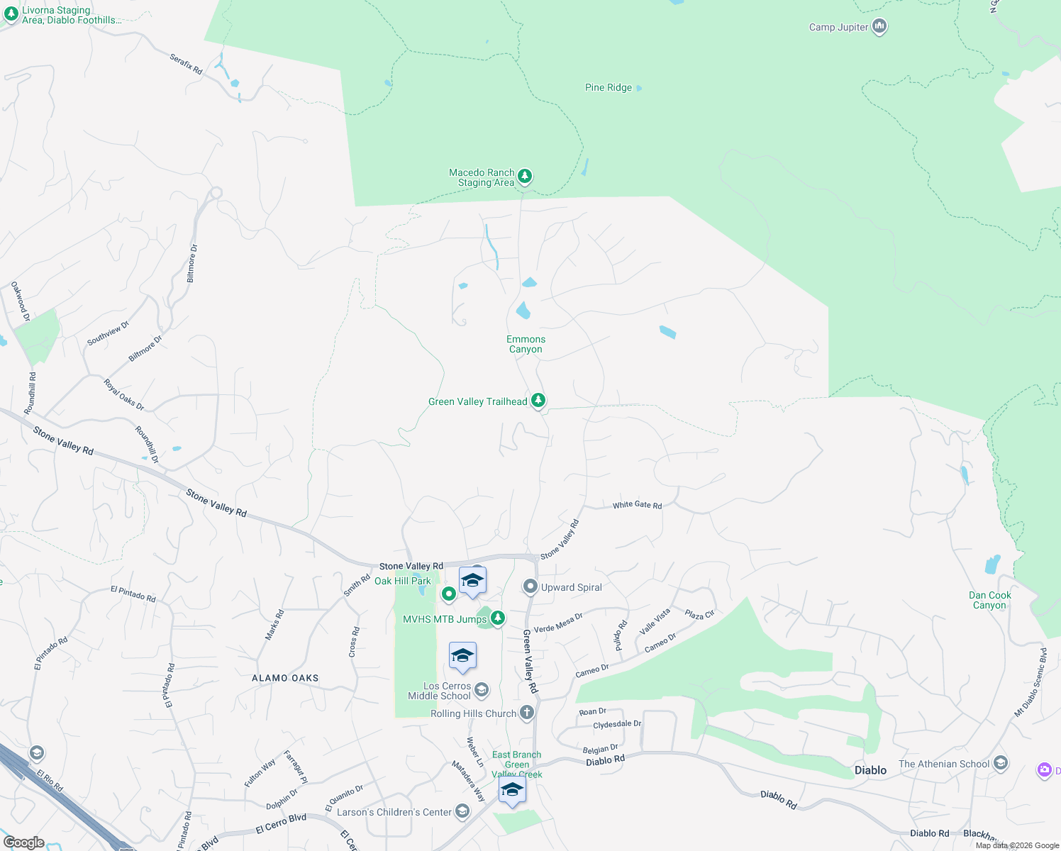 map of restaurants, bars, coffee shops, grocery stores, and more near 40 Oak Glen Court in Alamo