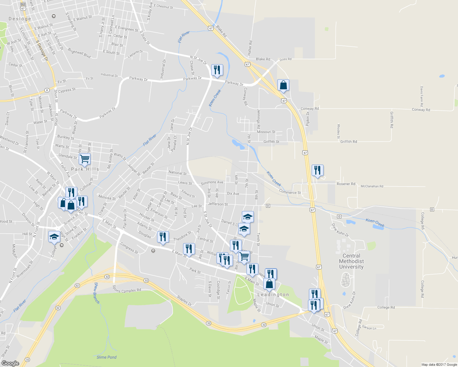 map of restaurants, bars, coffee shops, grocery stores, and more near 503 Simmons Avenue in Park Hills