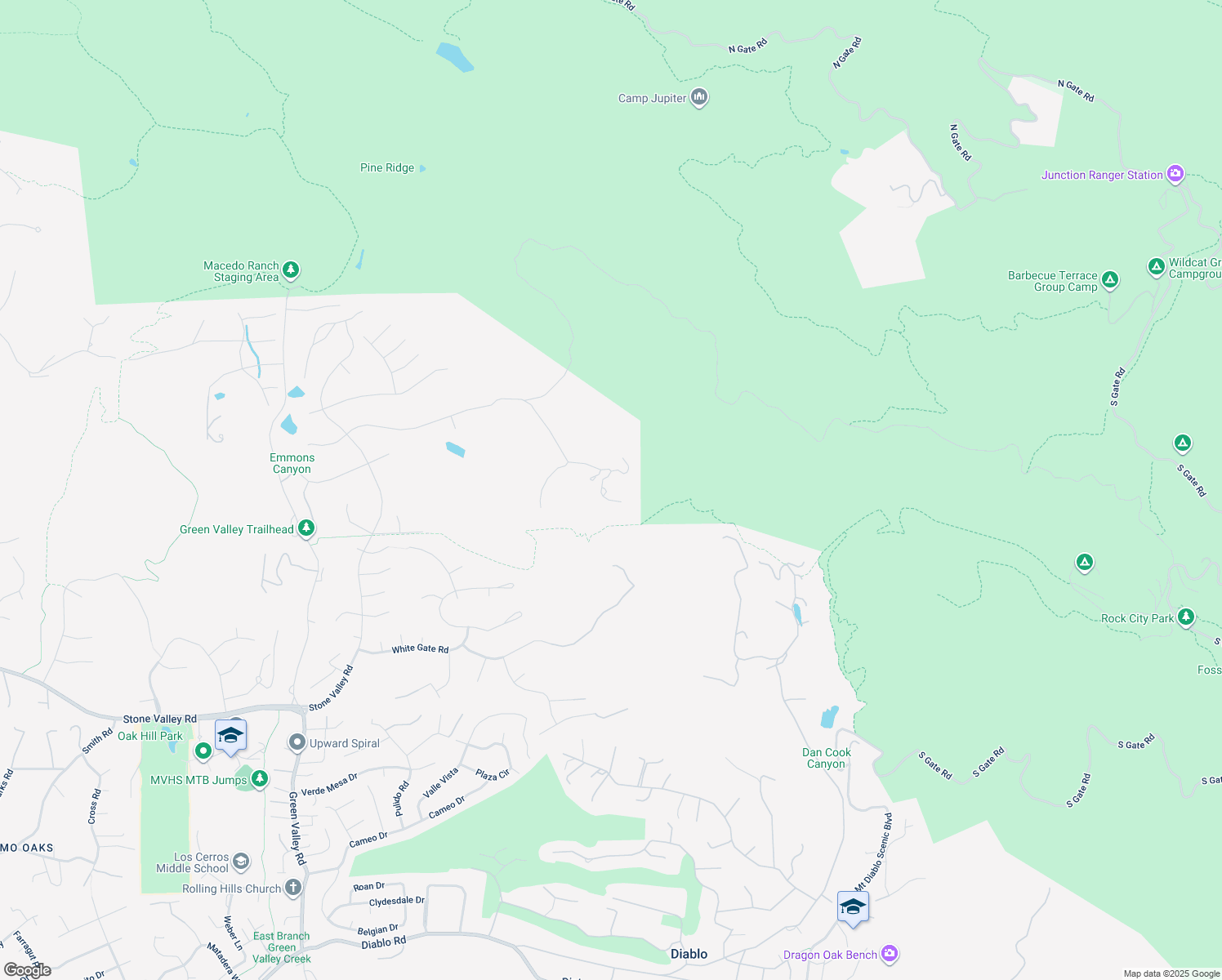 map of restaurants, bars, coffee shops, grocery stores, and more near 7 Country Oak Lane in Alamo