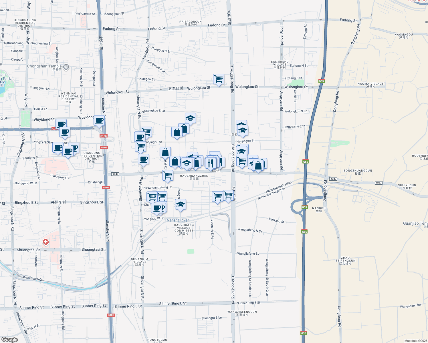 map of restaurants, bars, coffee shops, grocery stores, and more near Chao Yang Jie in Tai Yuan Shi