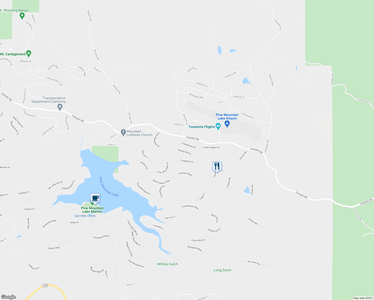 map of restaurants, bars, coffee shops, grocery stores, and more near 20735 Rising Hill Cir in Groveland-Big Oak Flat