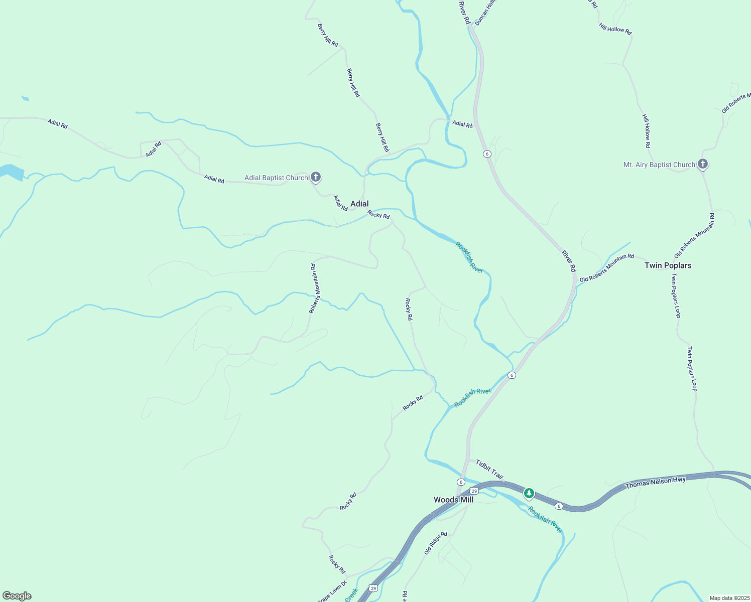 map of restaurants, bars, coffee shops, grocery stores, and more near 1857 Rocky Road in Faber
