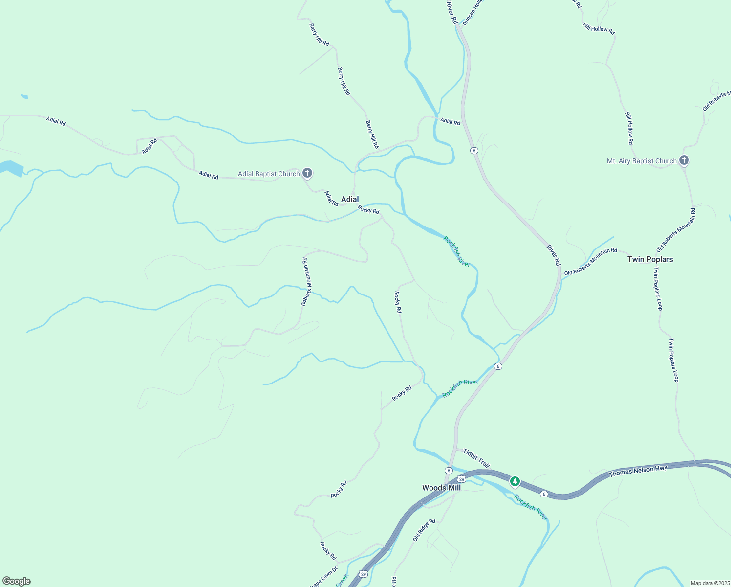 map of restaurants, bars, coffee shops, grocery stores, and more near 1857 Rocky Road in Faber