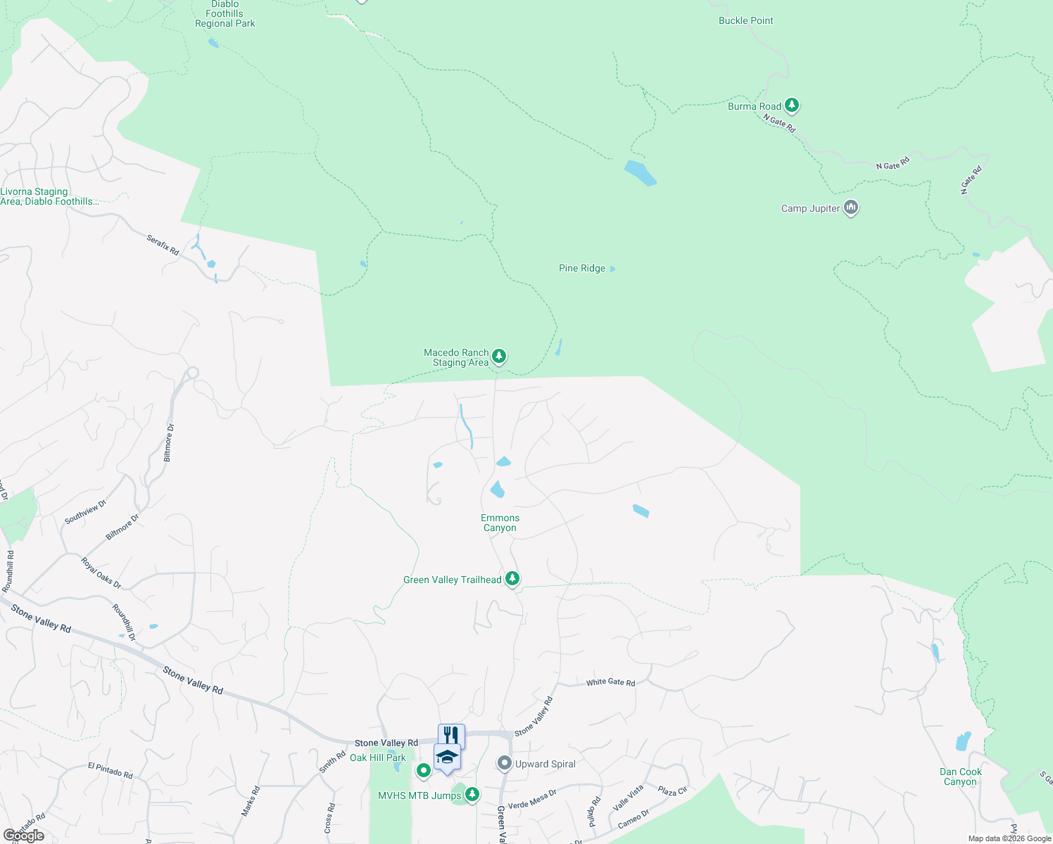 map of restaurants, bars, coffee shops, grocery stores, and more near 159 Golden Ridge Road in Alamo
