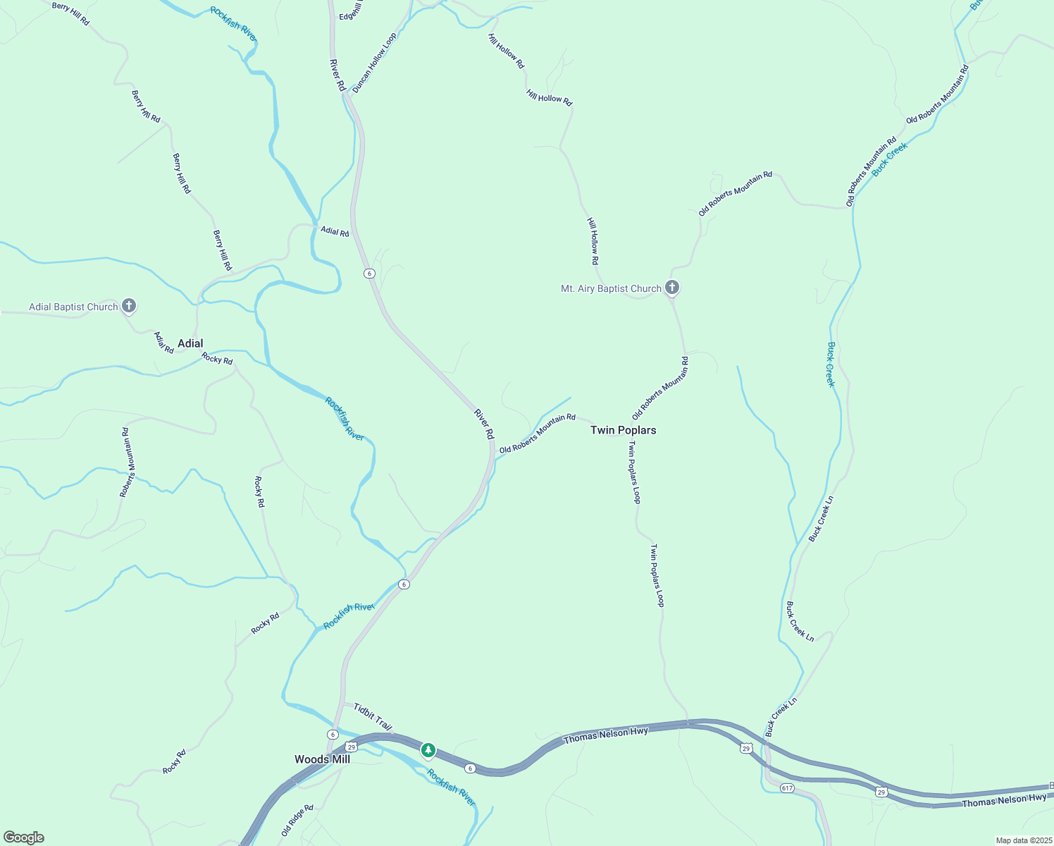 map of restaurants, bars, coffee shops, grocery stores, and more near 167 Old Roberts Mountain Road in Faber