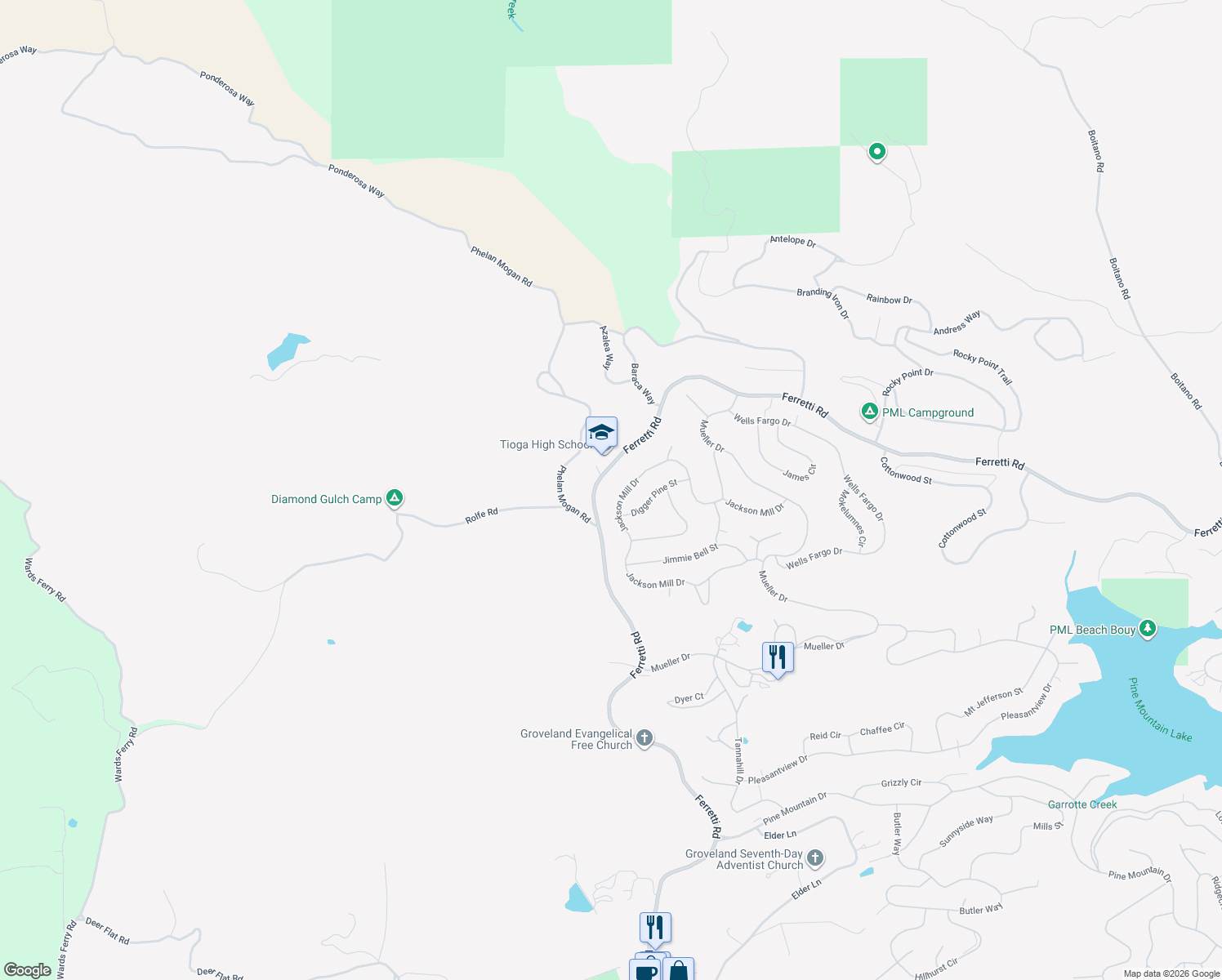 map of restaurants, bars, coffee shops, grocery stores, and more near 19307 Ferretti Road in Groveland