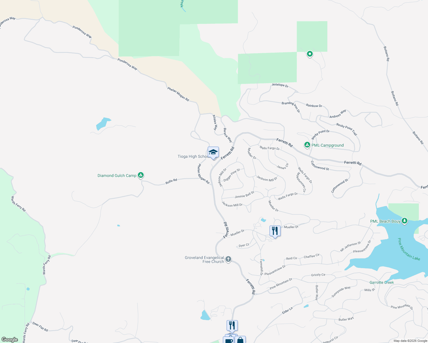 map of restaurants, bars, coffee shops, grocery stores, and more near 19307 Ferretti Road in Groveland