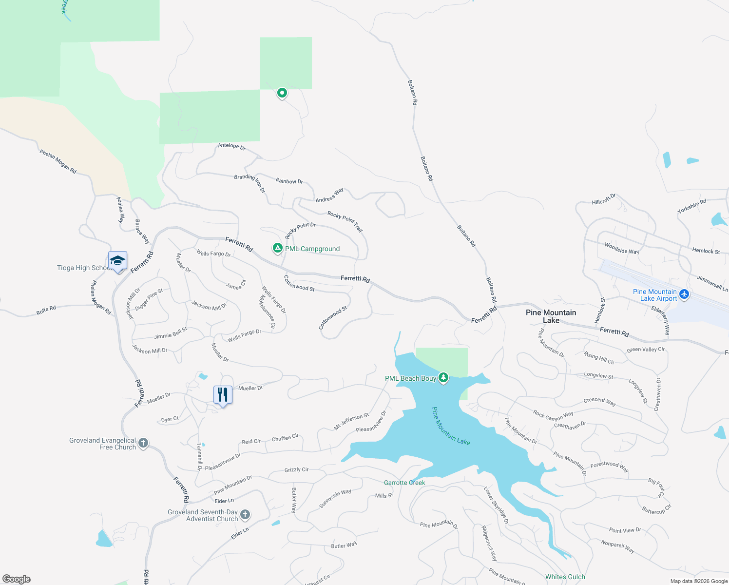 map of restaurants, bars, coffee shops, grocery stores, and more near 19812 Cottonwood Street in Groveland