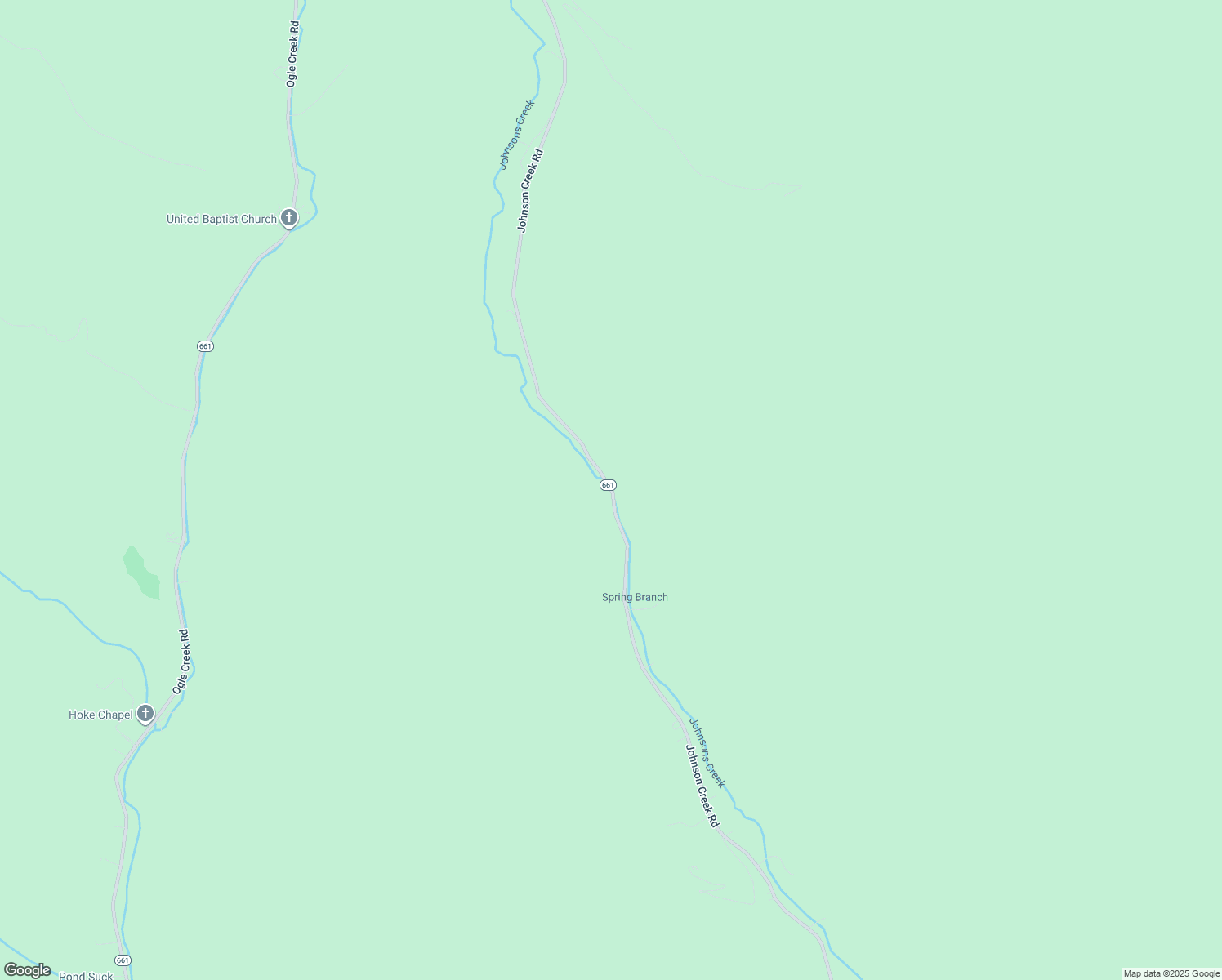 map of restaurants, bars, coffee shops, grocery stores, and more near Johnson Creek Road in Alleghany County