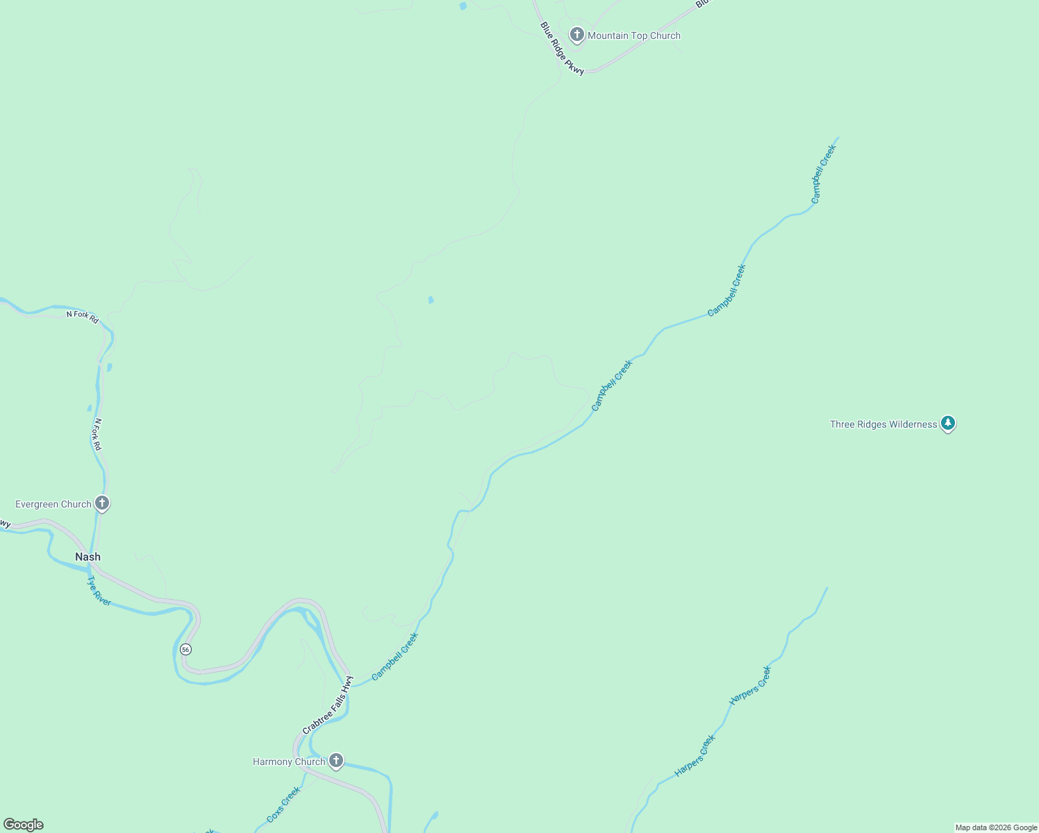 map of restaurants, bars, coffee shops, grocery stores, and more near 1095 Campbells Mountain Road in Tyro