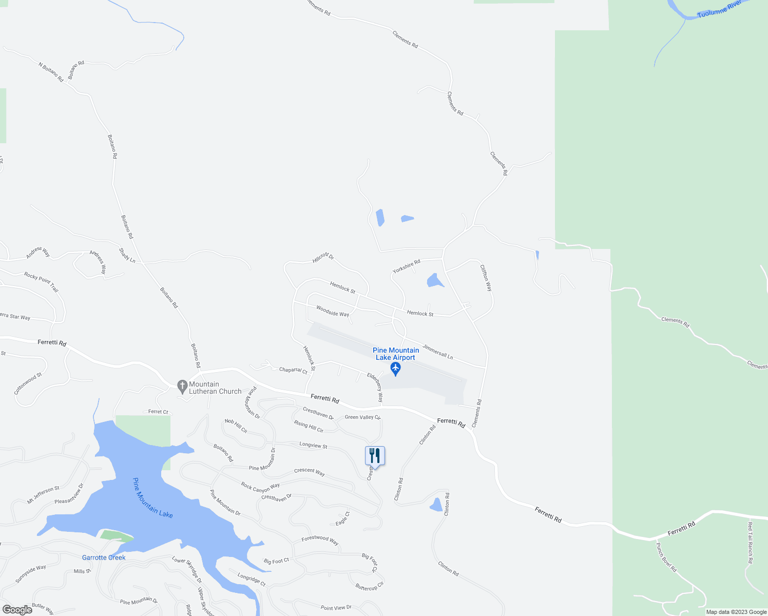 map of restaurants, bars, coffee shops, grocery stores, and more near 21107 Hemlock St in Groveland-Big Oak Flat