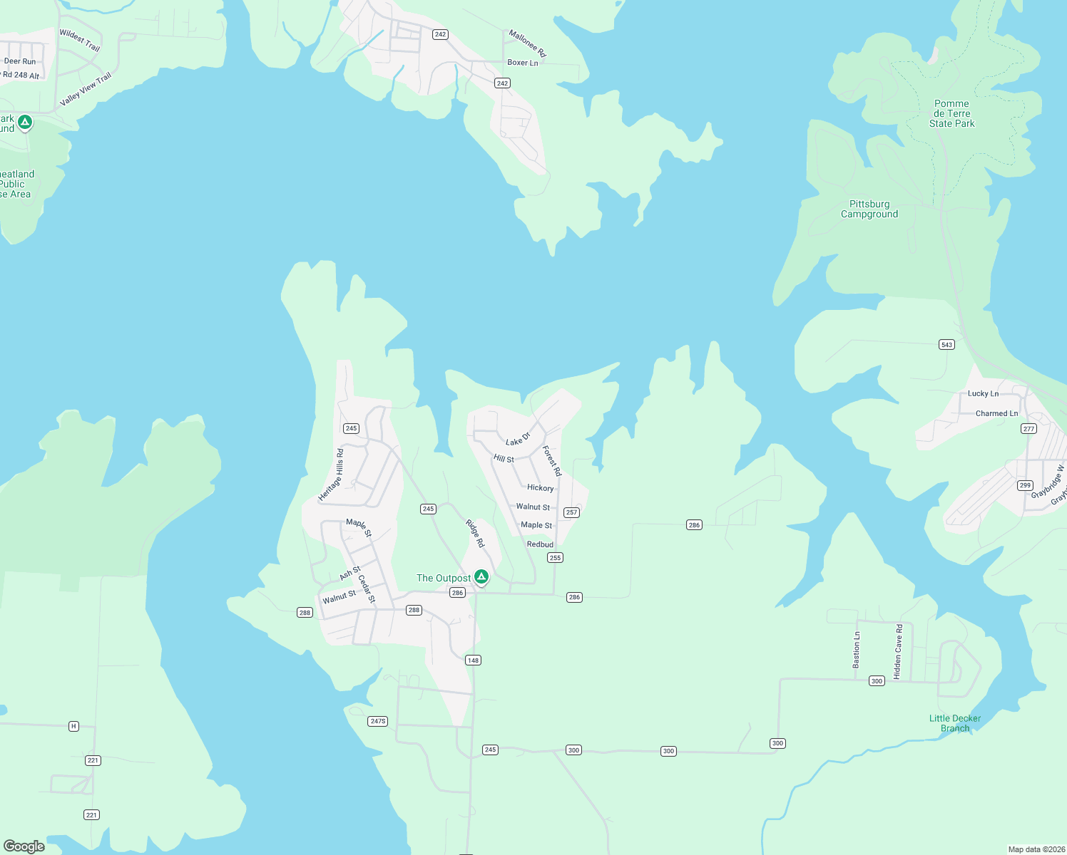 map of restaurants, bars, coffee shops, grocery stores, and more near Lake Drive in Hickory County