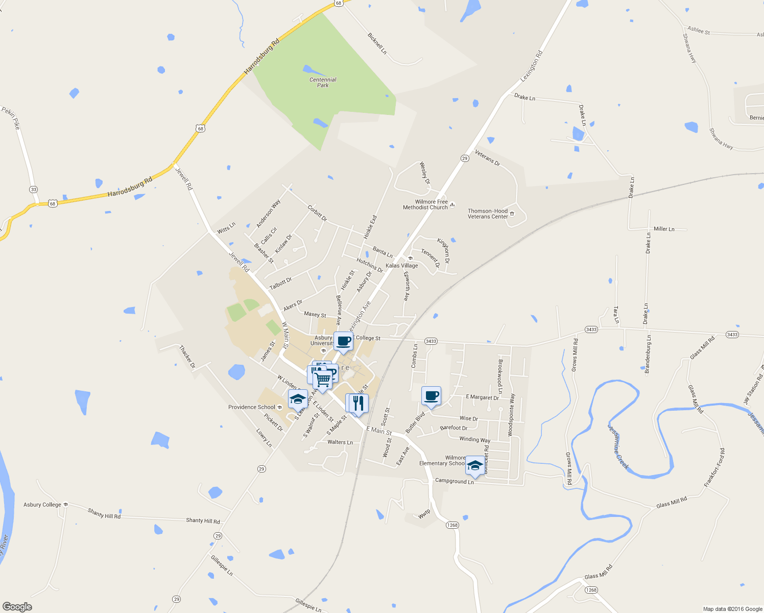 map of restaurants, bars, coffee shops, grocery stores, and more near 111 Pleasantview Street in Wilmore
