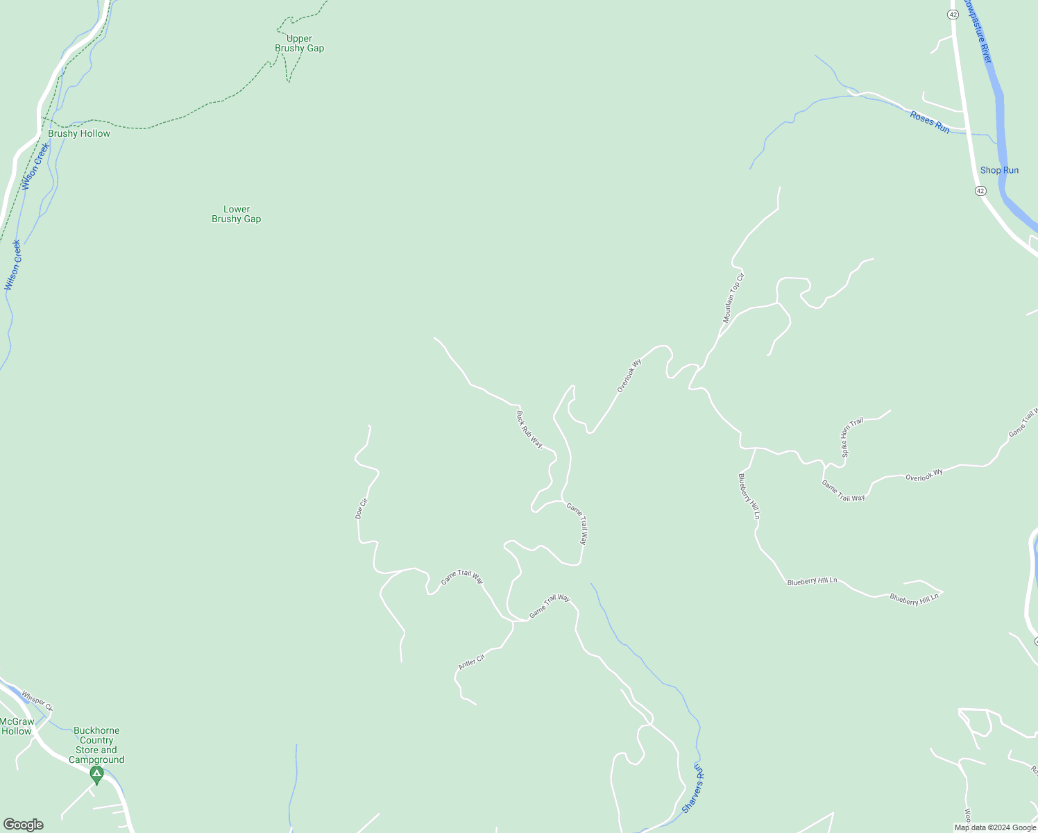 map of restaurants, bars, coffee shops, grocery stores, and more near Buck Rub Way, in Alleghany County
