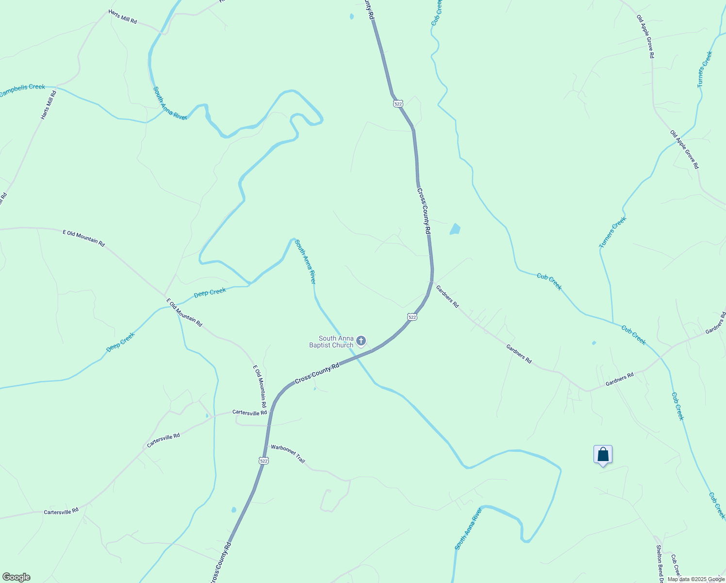 map of restaurants, bars, coffee shops, grocery stores, and more near 9457 Cross County Rd in Mineral