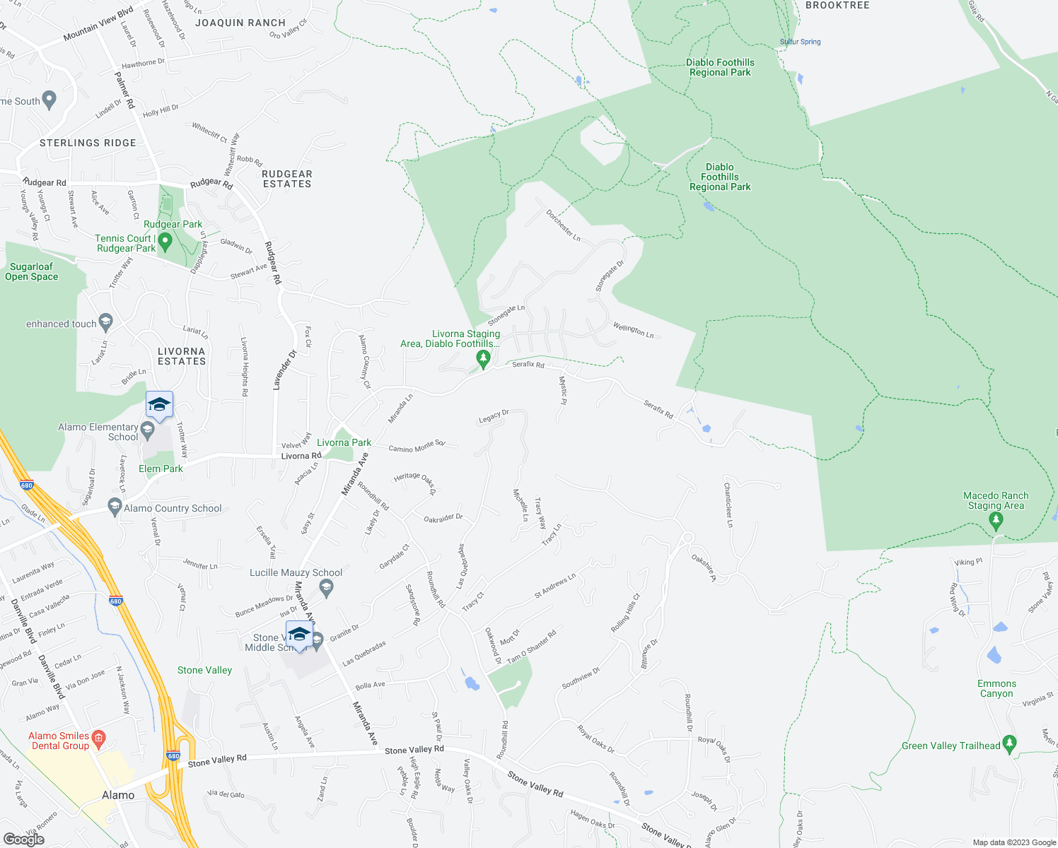map of restaurants, bars, coffee shops, grocery stores, and more near 446 Legacy Drive in Alamo
