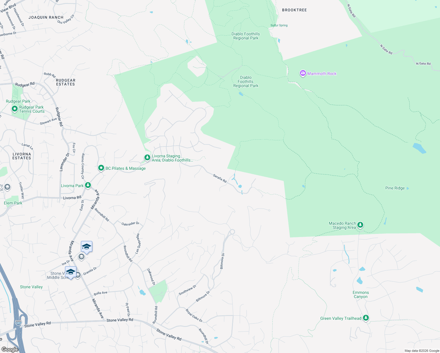 map of restaurants, bars, coffee shops, grocery stores, and more near 1561 Serafix Road in Alamo