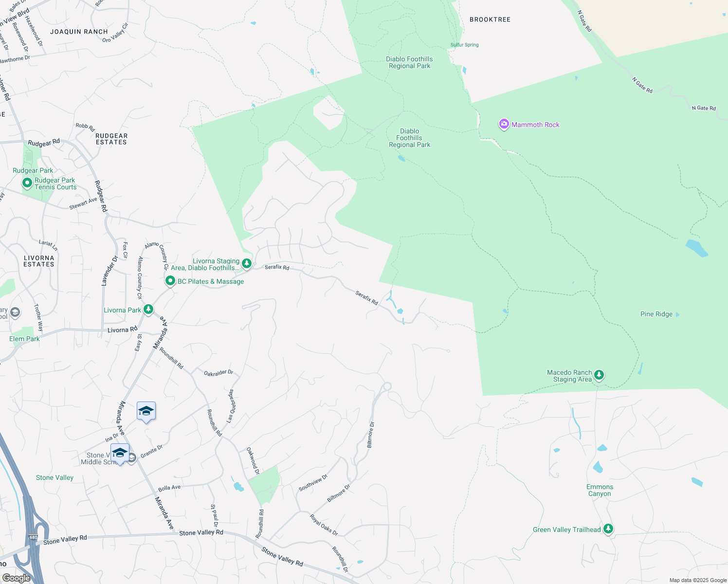 map of restaurants, bars, coffee shops, grocery stores, and more near 1555 Serafix Road in Alamo