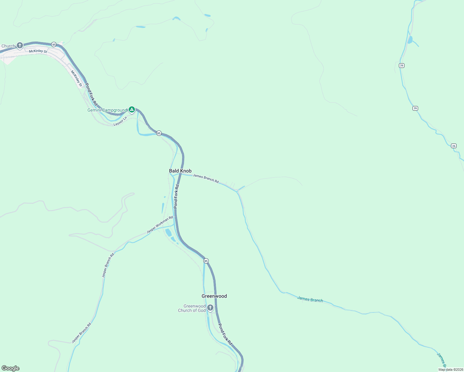 map of restaurants, bars, coffee shops, grocery stores, and more near James Branch Road in Wharton