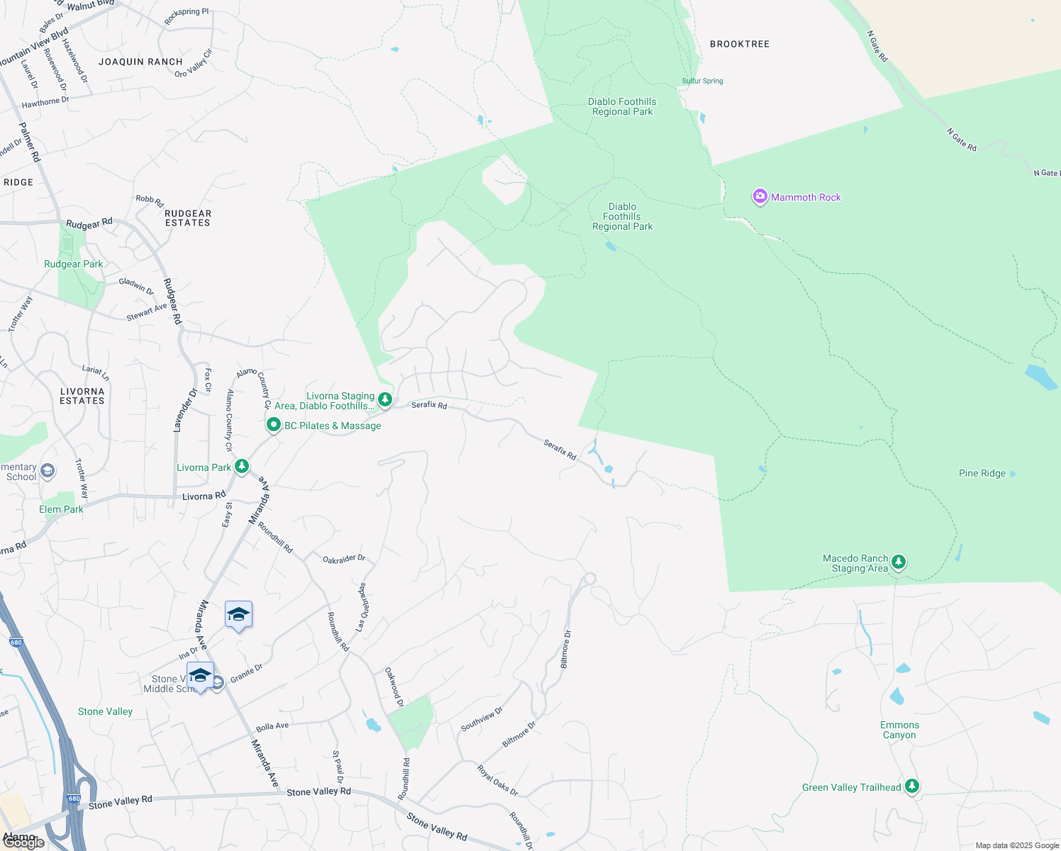 map of restaurants, bars, coffee shops, grocery stores, and more near Serafix Trail in Alamo