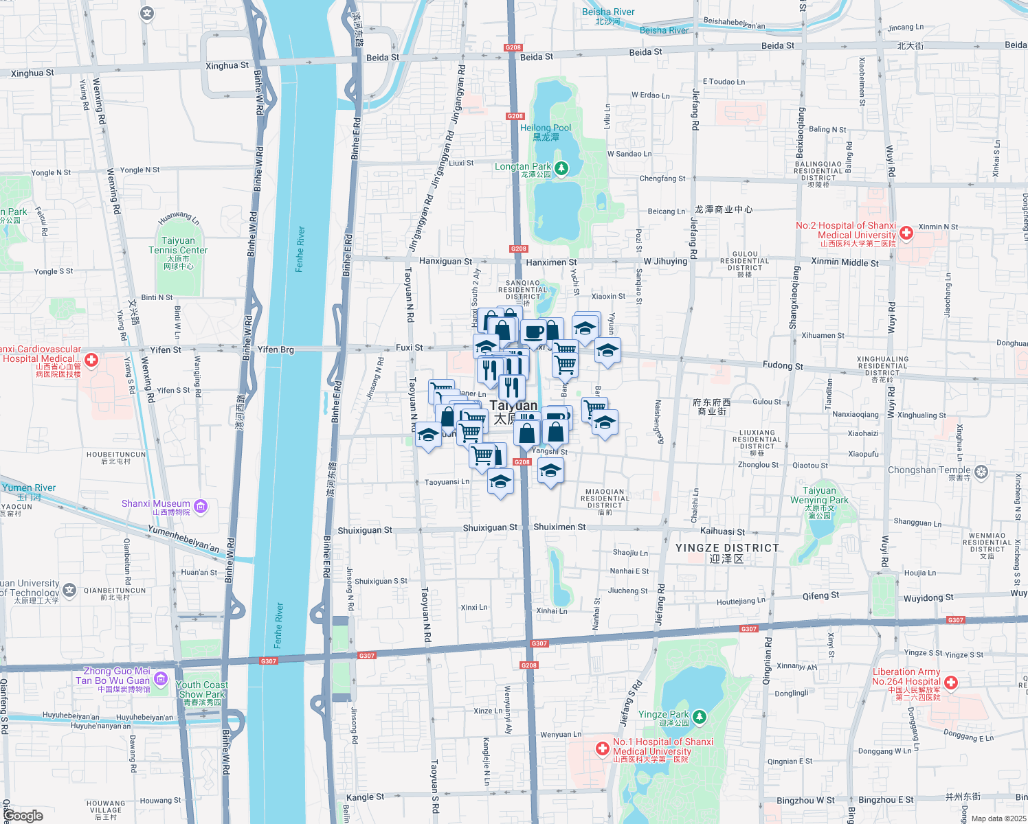 map of restaurants, bars, coffee shops, grocery stores, and more near in Taiyuan