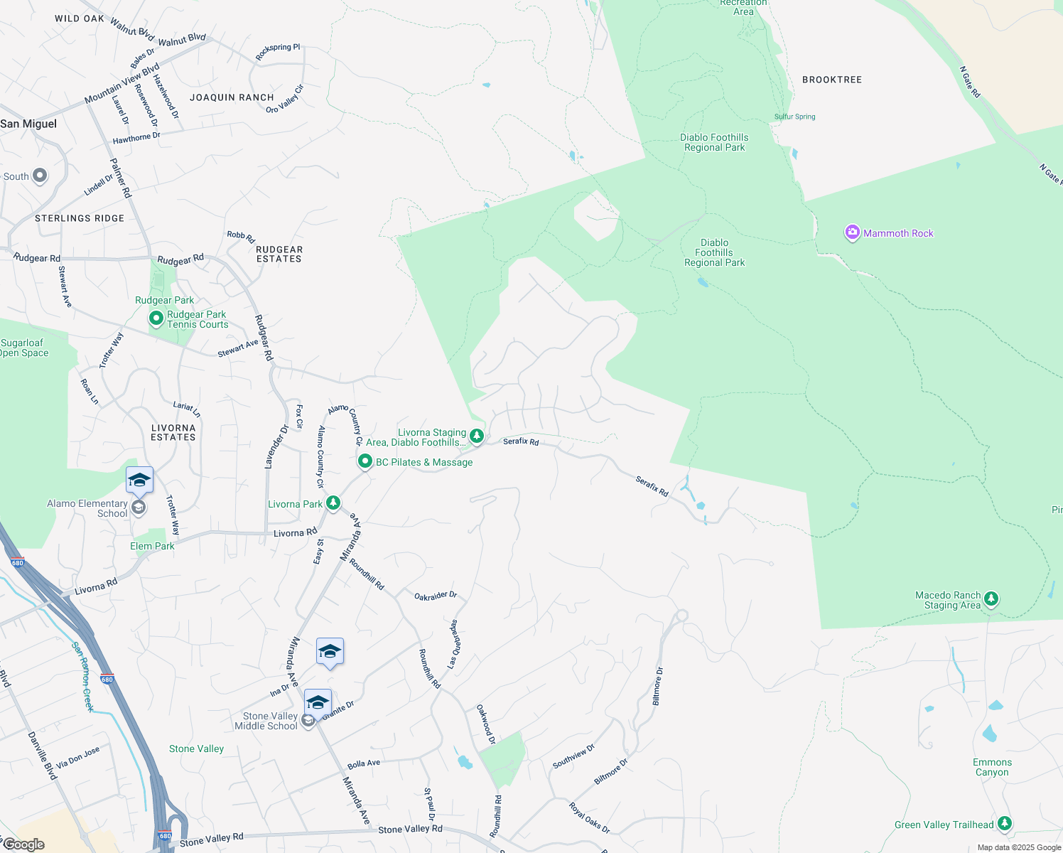 map of restaurants, bars, coffee shops, grocery stores, and more near 47 Kentfield Court in Alamo