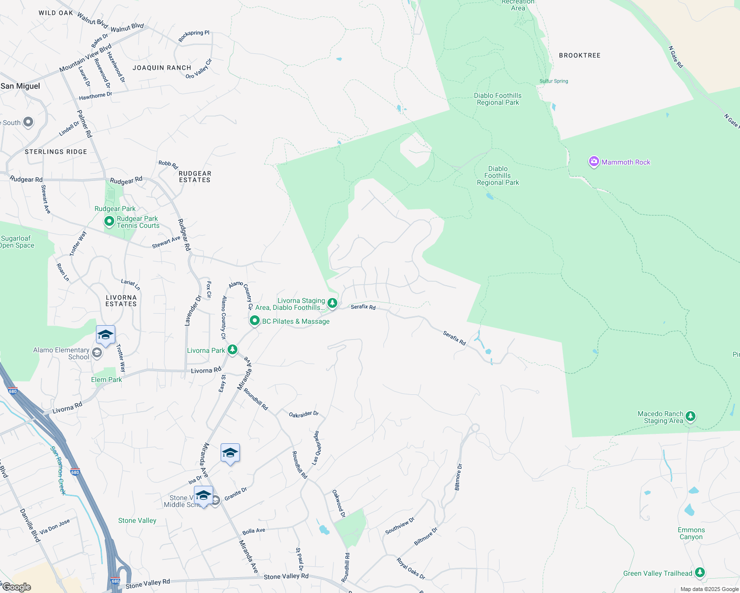 map of restaurants, bars, coffee shops, grocery stores, and more near 47 Kentfield Court in Alamo