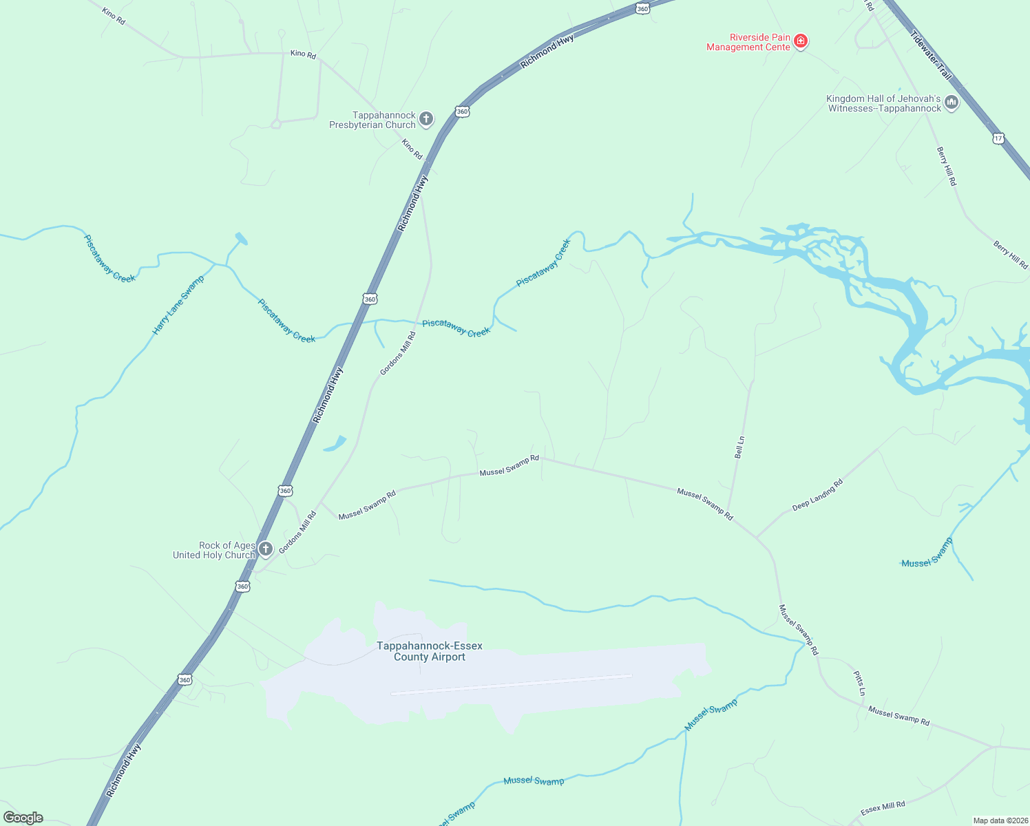 map of restaurants, bars, coffee shops, grocery stores, and more near 147 Park Lane in Tappahannock