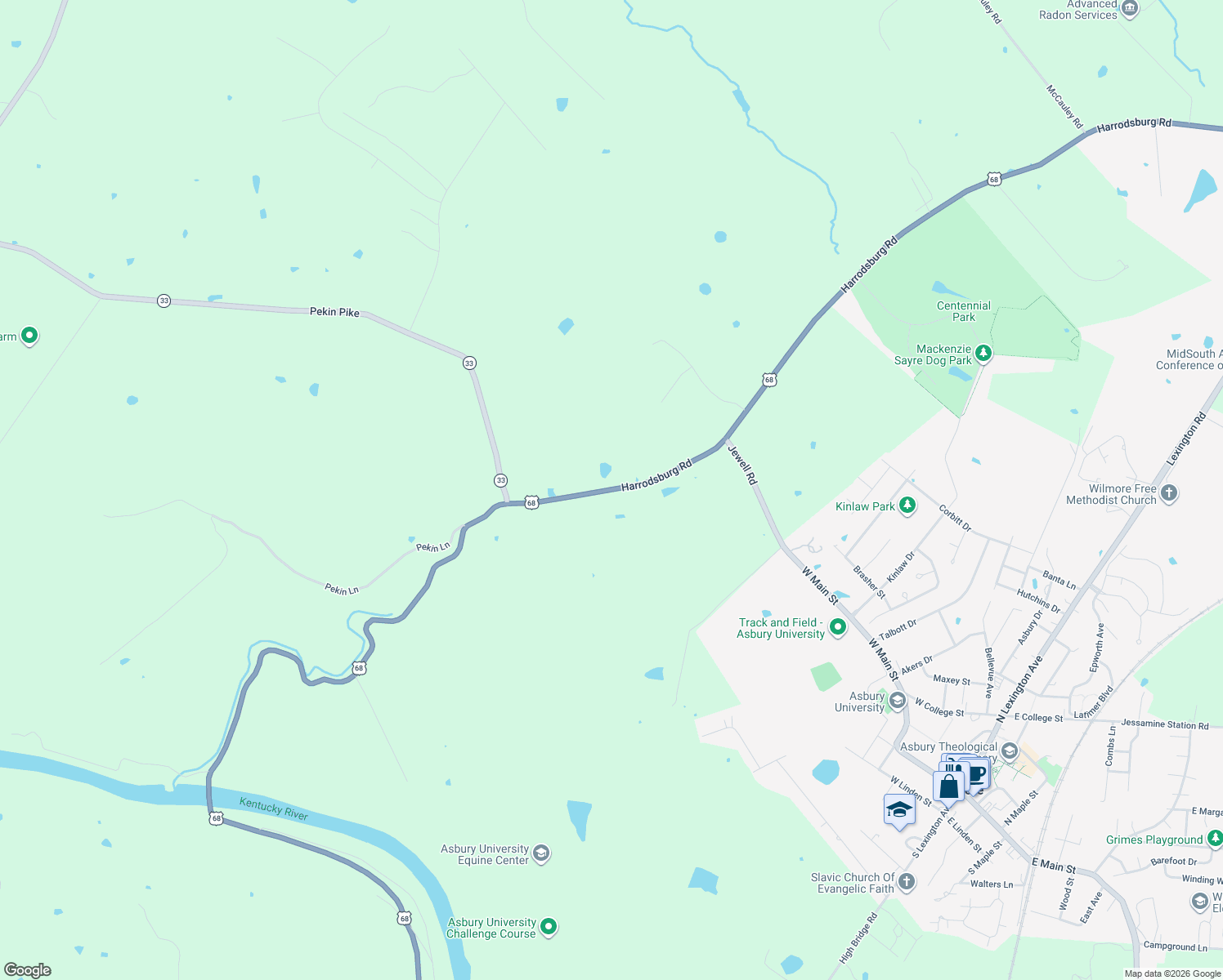 map of restaurants, bars, coffee shops, grocery stores, and more near 9635 Harrodsburg Road in Wilmore