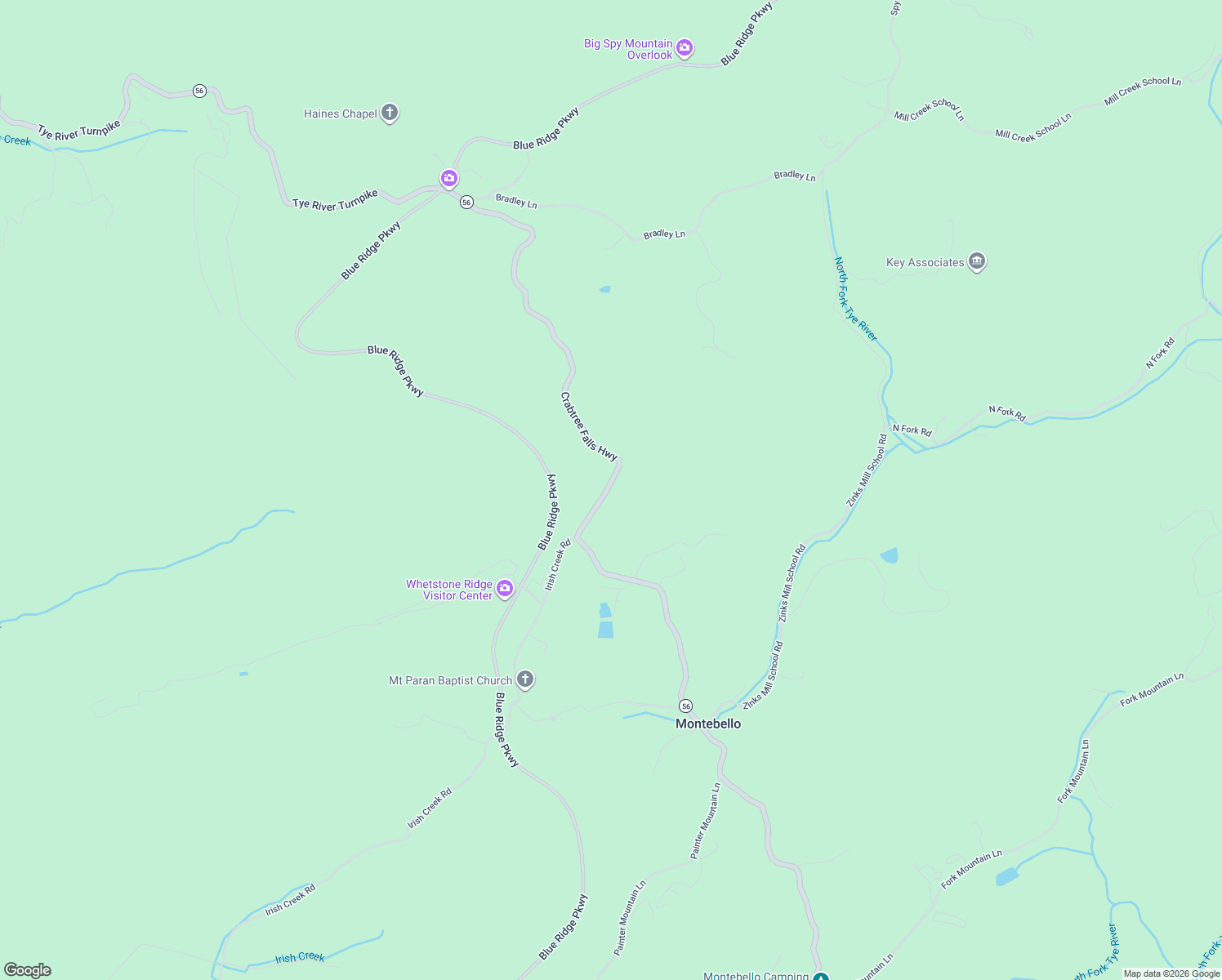 map of restaurants, bars, coffee shops, grocery stores, and more near 16914 Crabtree Falls Highway in Vesuvius