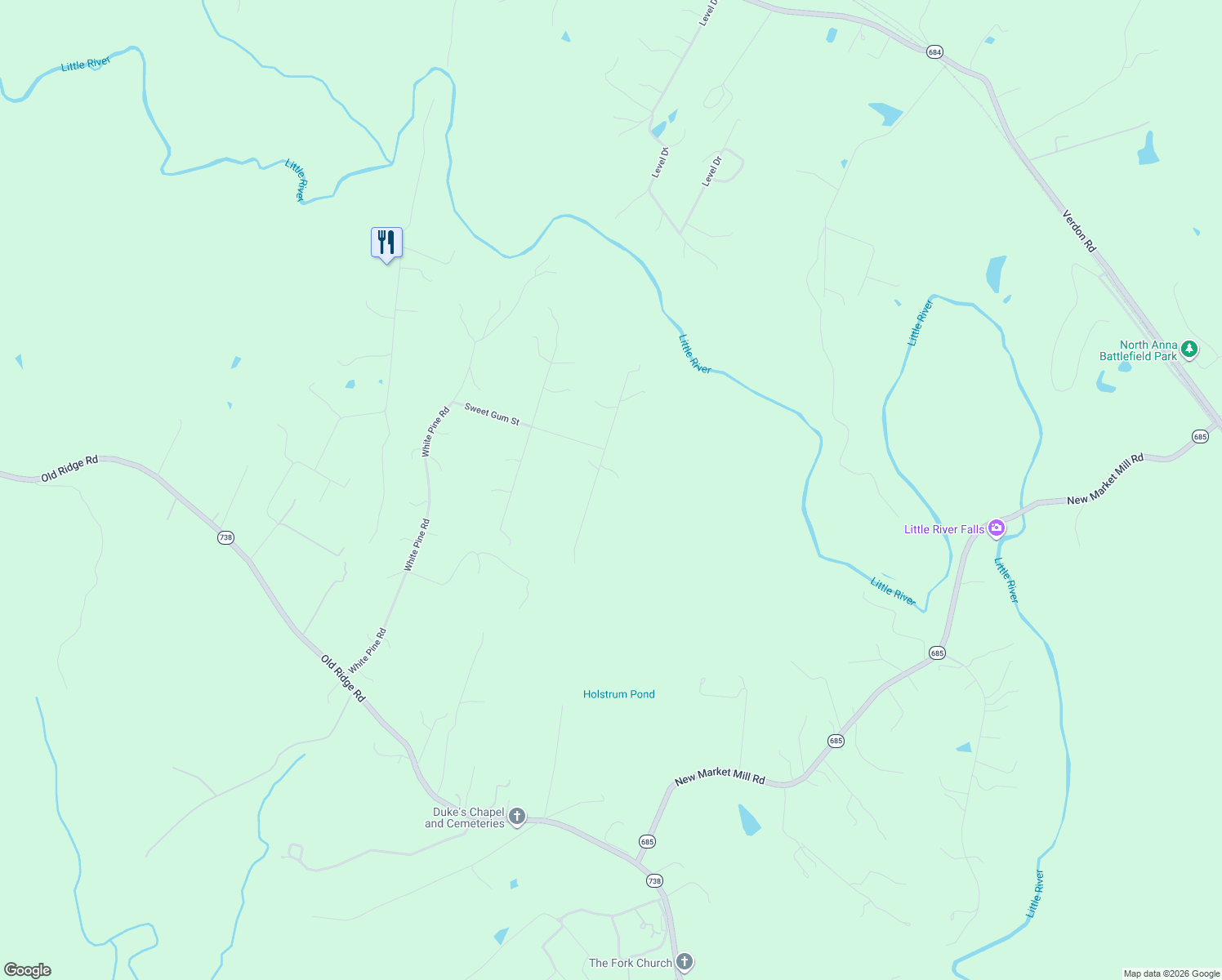 map of restaurants, bars, coffee shops, grocery stores, and more near 17172 English Walnut Road in Beaverdam