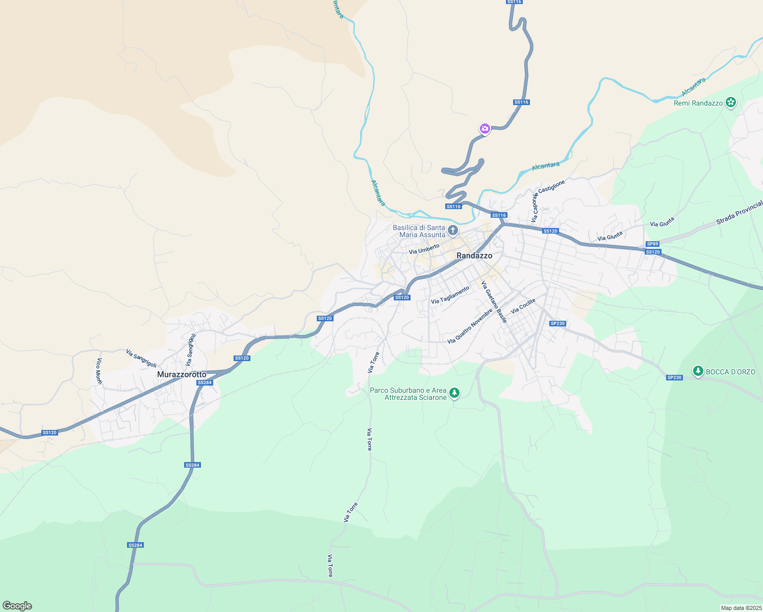 map of restaurants, bars, coffee shops, grocery stores, and more near Viale dei Caduti in Randazzo