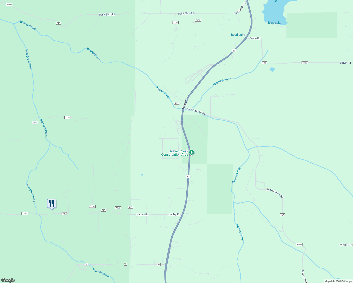 map of restaurants, bars, coffee shops, grocery stores, and more near 12585 County Road 766 in Rolla