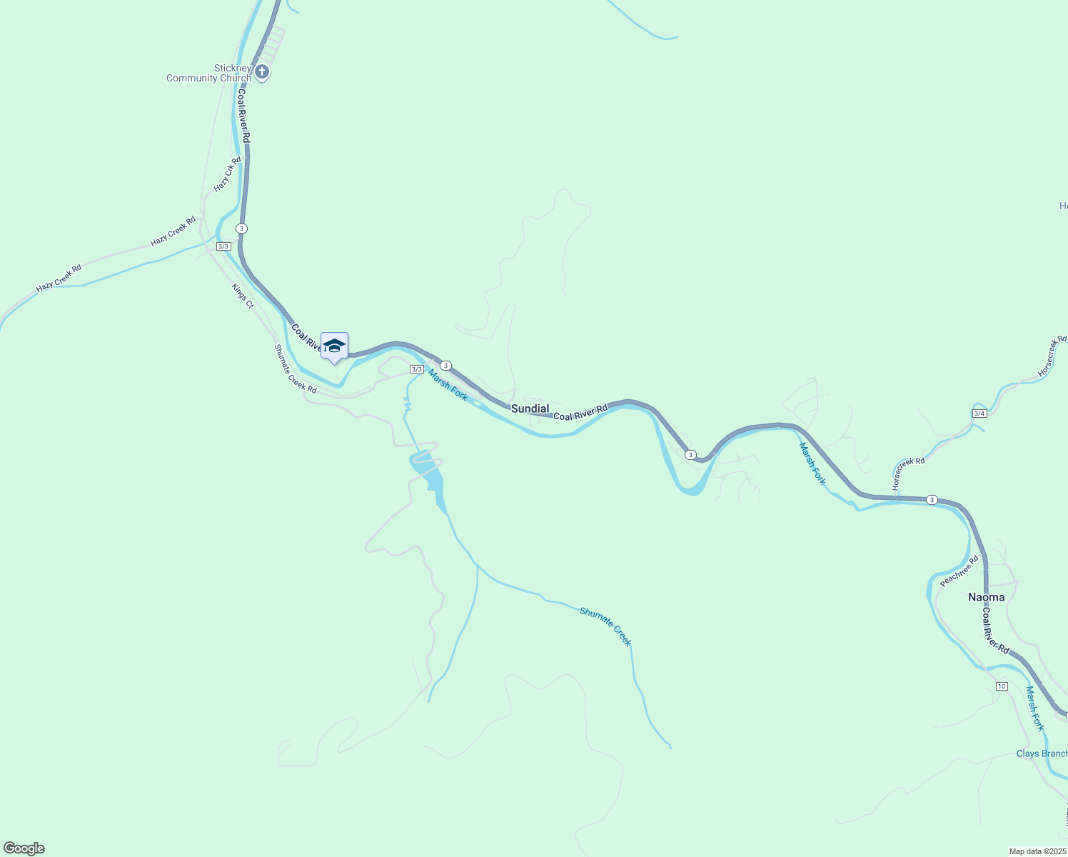 map of restaurants, bars, coffee shops, grocery stores, and more near 8447 Coal River Road in Naoma