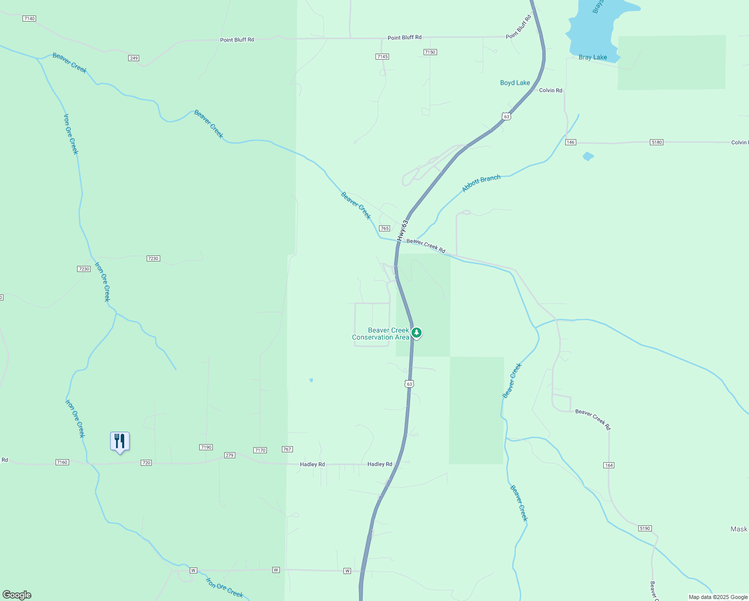 map of restaurants, bars, coffee shops, grocery stores, and more near 12585 County Road 766 in Rolla