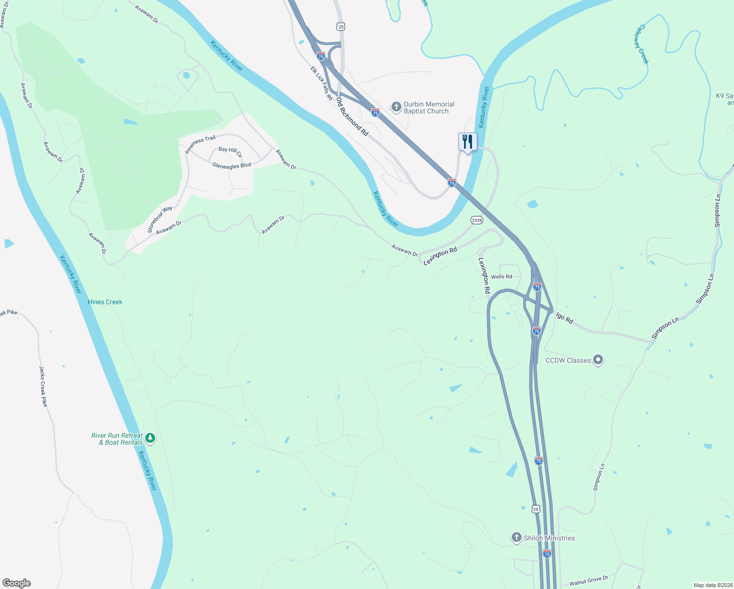 map of restaurants, bars, coffee shops, grocery stores, and more near 621 Persimmon Ridge Trail in Richmond
