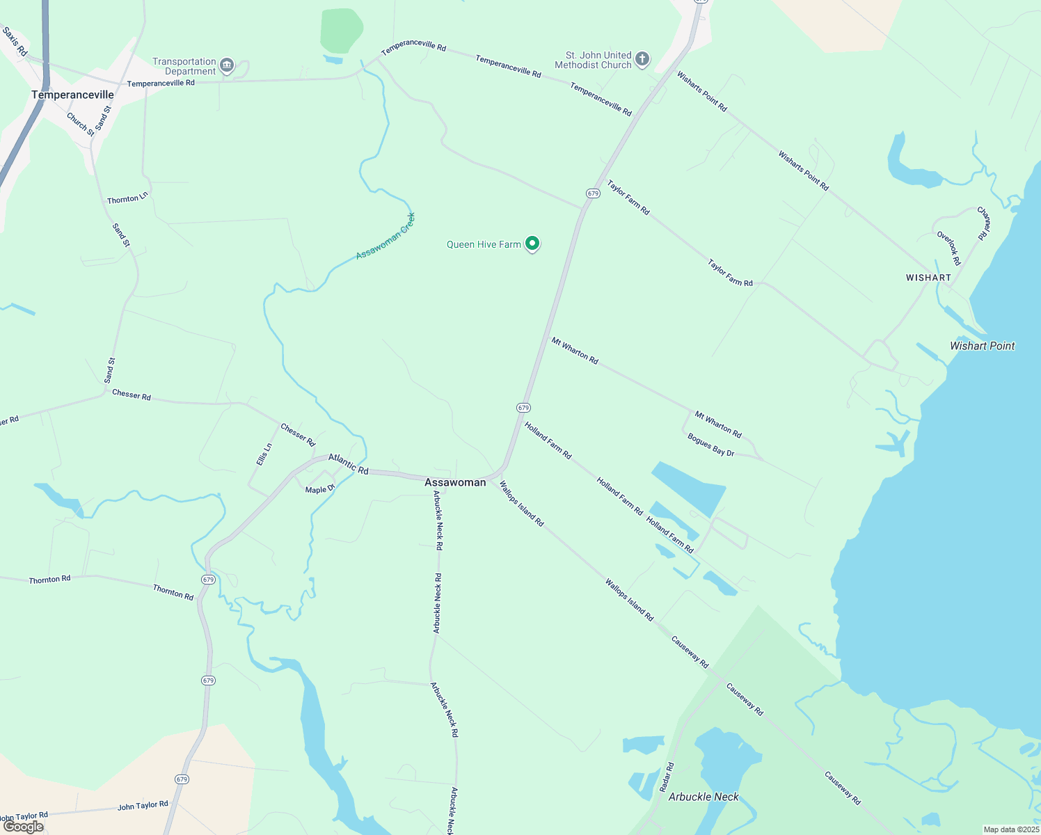 map of restaurants, bars, coffee shops, grocery stores, and more near 11432 Atlantic Road in Temperanceville