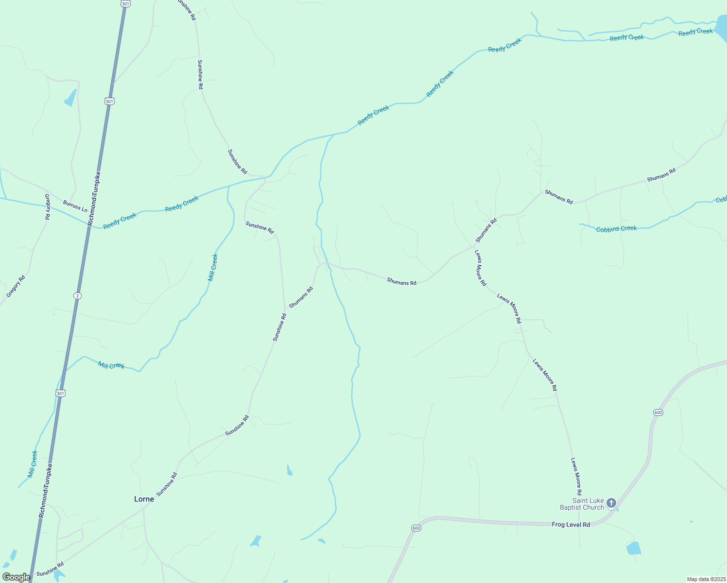map of restaurants, bars, coffee shops, grocery stores, and more near 18106 Shumans Road in Ruther Glen