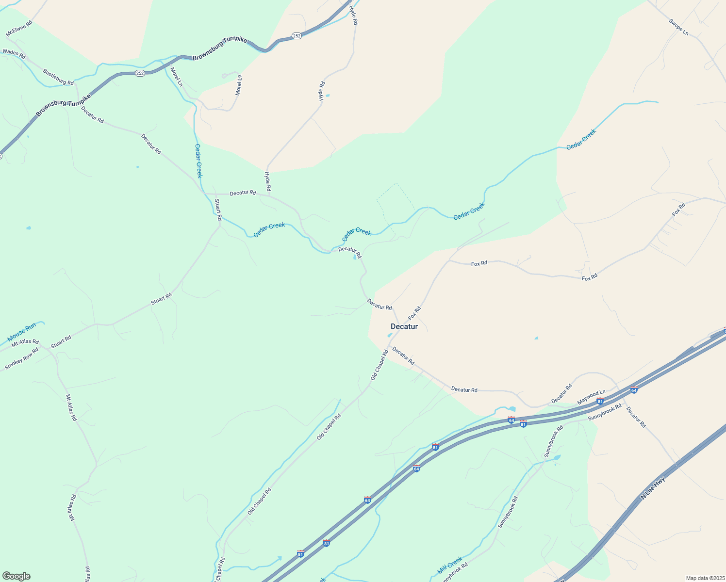 map of restaurants, bars, coffee shops, grocery stores, and more near Decatur Road in Fairfield