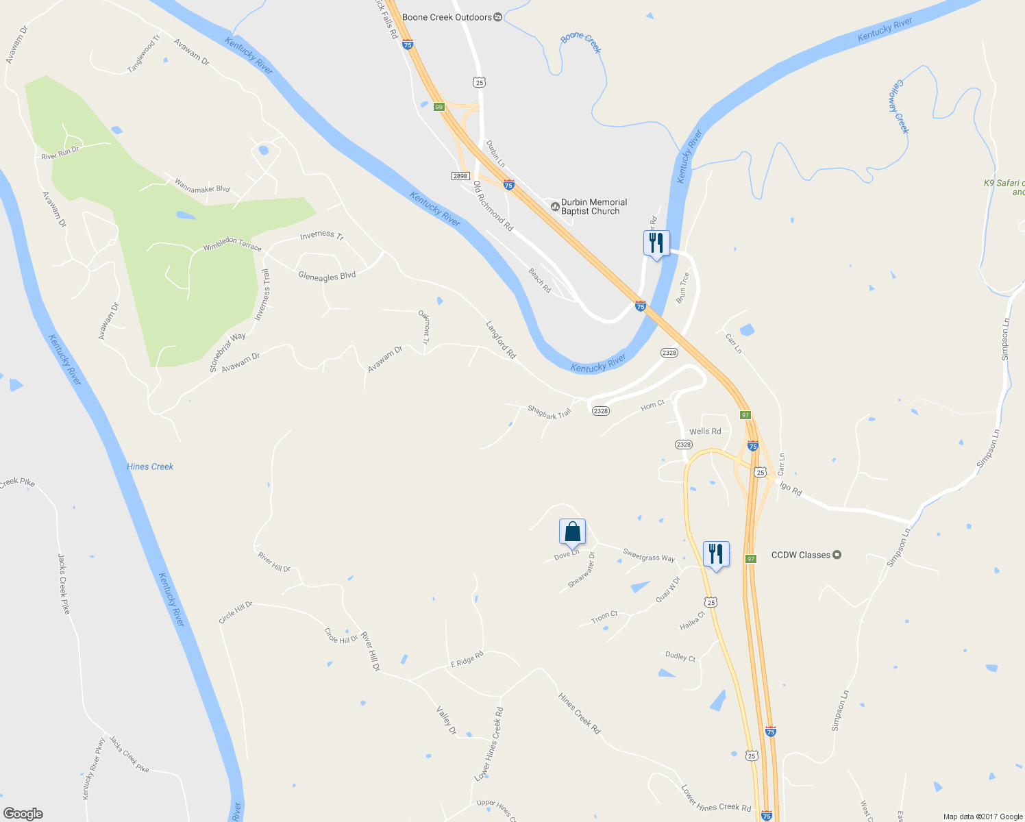 map of restaurants, bars, coffee shops, grocery stores, and more near 517 Shagbark Trail in Richmond