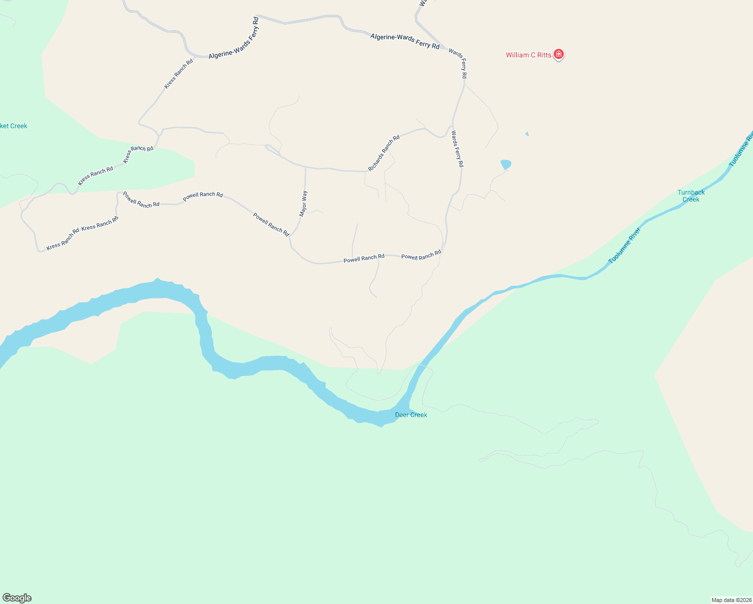 map of restaurants, bars, coffee shops, grocery stores, and more near 26255 Powell Ranch Road in Sonora