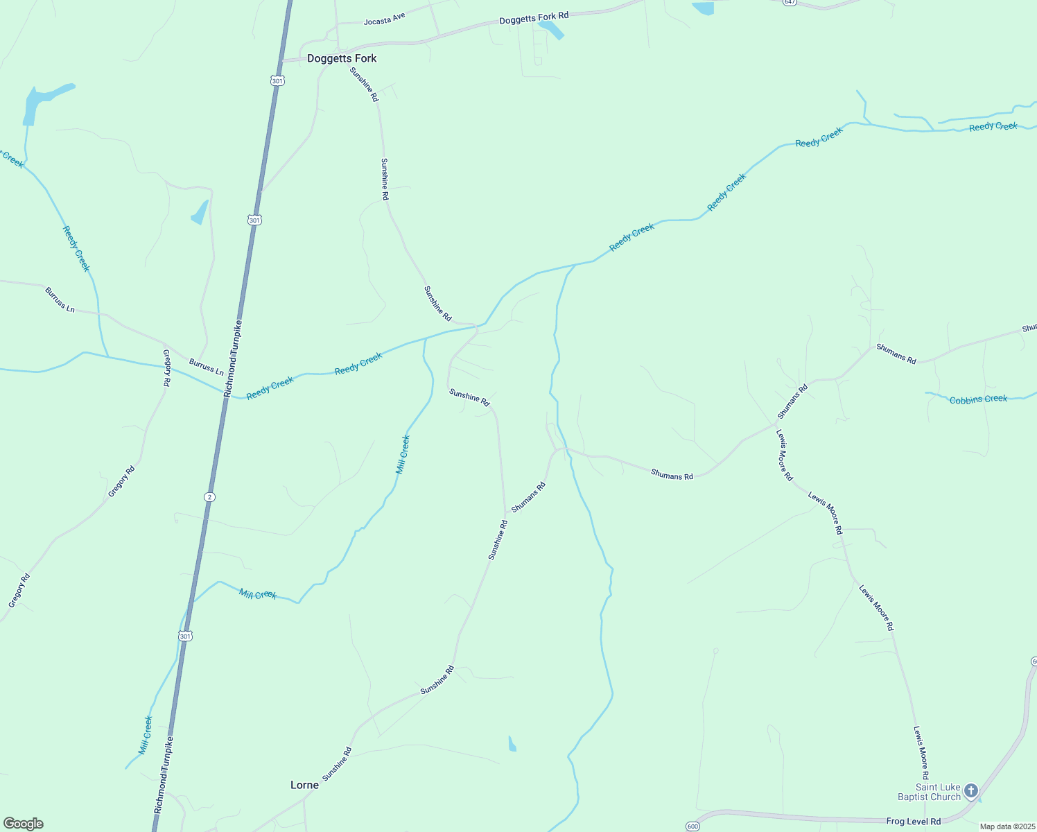 map of restaurants, bars, coffee shops, grocery stores, and more near 28023 Sunshine Road in Ruther Glen
